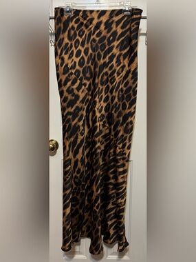 Commense Leopard Print Satin Maxi Skirt